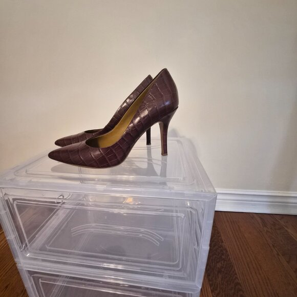 Nine West Burgundy Snake-Embossed Leather, Size 8 1/2 - Picture 3 of 14